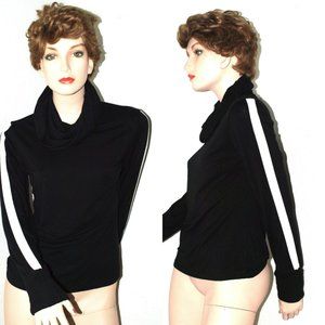 YUKA cowl neck sleeve striped black top sz S